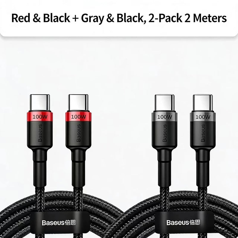 ខ្សែសាកទិន្នន័យ BASEUS PD100W សម្រាប់ iPhone 15 ក្បាលពីរ ប្រភេទ C ដល់ C 65W សាកលឿនសម្រាប់ Huawei Xiaomi Apple