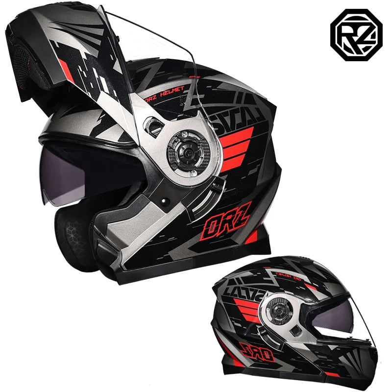 Motorcycle Helmet Dual Visor Modular Flip Up Full Face Helmet for Adult Men Women DOT Approved Casco Moto ORZ-162