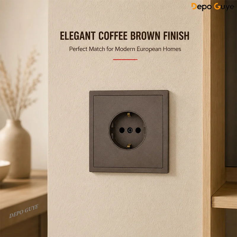 Brown EU Russia Socket with USB TypeC+A Double French 1 2 Gang TV Computer CAT6 Switch DIY Function Parts Plastic Frames