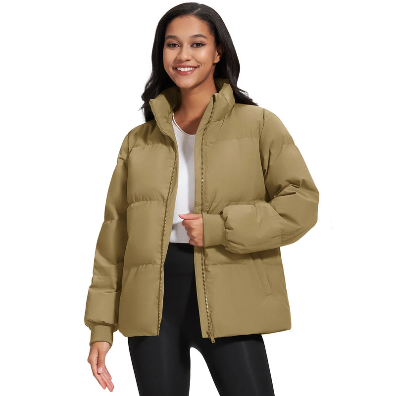 TACVASEN Womens Winter Padded Quilted Duck Down Coat Waterproof Warm Zip Up Daily Jacket Windproof Stand Collar Casual Jacket