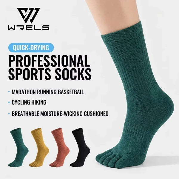 WRELS 1/2/3 Pairs Running 5 Finger Socks Moisture Wicking Toe Socks Women Anti‑Blister Breathable Hiking Athletic Crew Socks