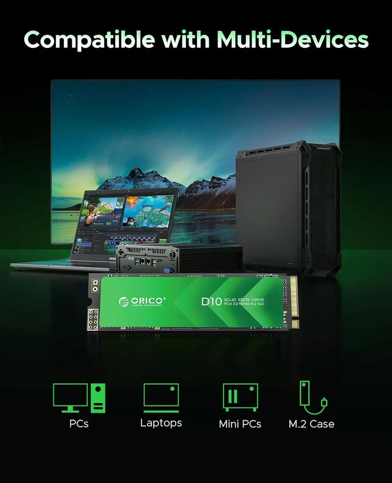 ORICIO 1TB M.2 NVMe SSD PCIe Gen3x4 2280 SSD Up to 3600MB/s Internal Solid State Drive with NAND Flash D10