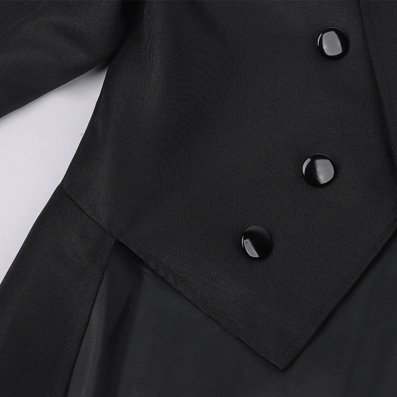 Men's Punk-style Black Tailcoat, Red Double-breasted Trench Coat, Available in Blue and Green.