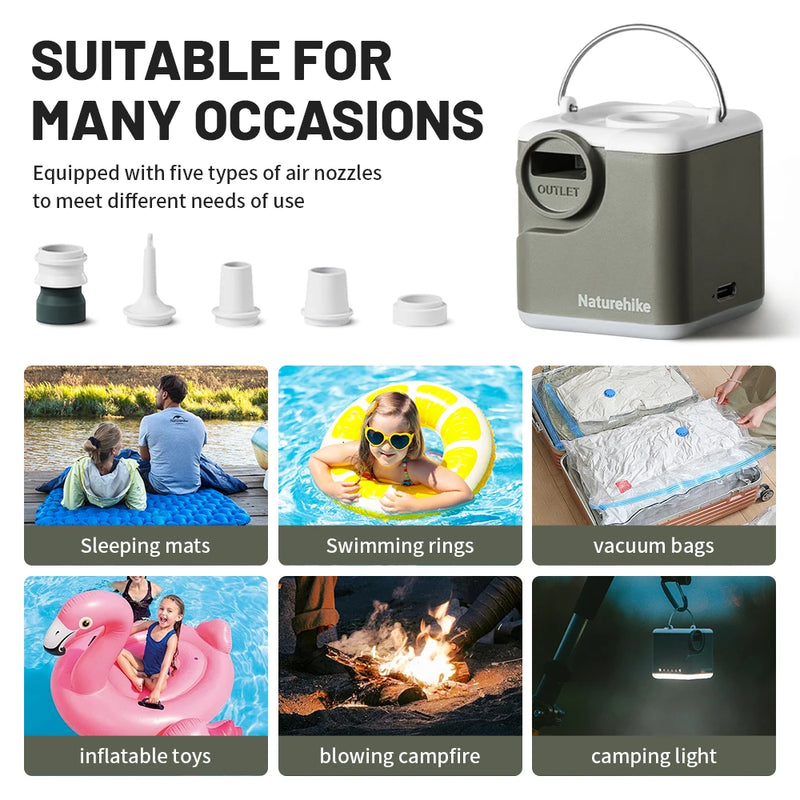 Naturehike Wind-air Inflatable Pump Outdoor Multifunctional Camping Light Portable Air Pumps 2400mAh Battery USB Rechargeable
