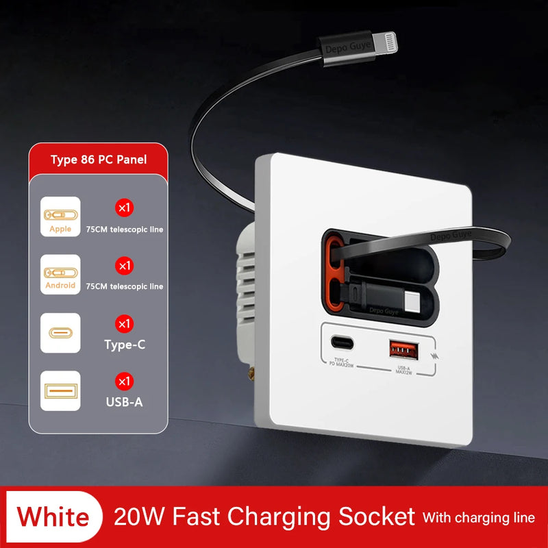 EU Universal  20W USB C Smart Socket Panel With Dual Type-c Fast Charge Ports  Outlet,Mobile phone charging Type-c Socket