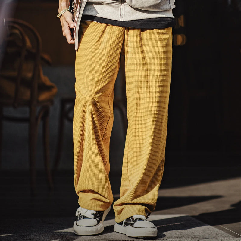 Maden Men‘s Vintage Plaid Jogger Pants Casual Straight Leg Sweatpants with Drawstring Cuffed Hem Soft Knit Trousers for Spring