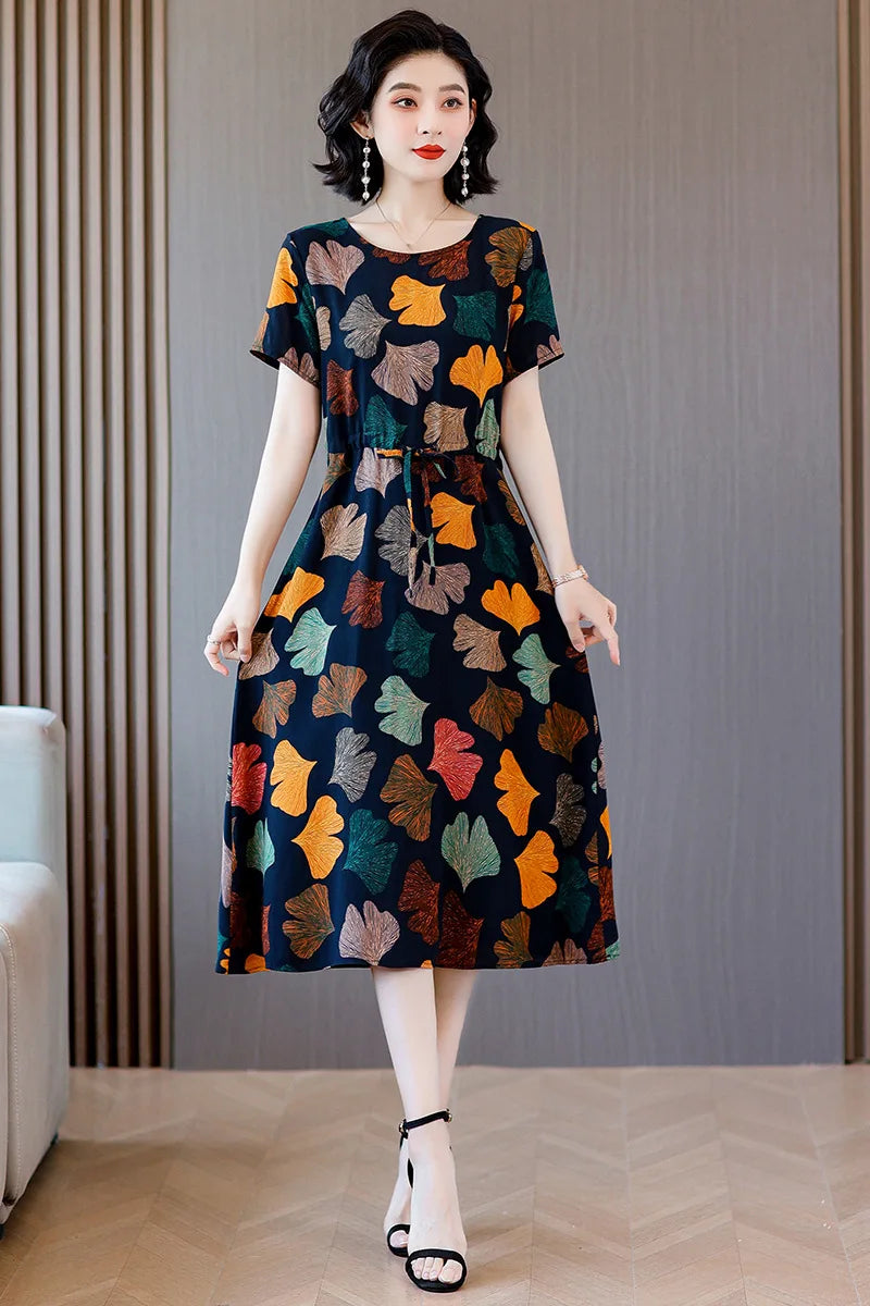 អាវទ្រនាប់សម្រាប់នារី XL-6XL អាវទ្រនាប់រដូវក្តៅដៃខ្លី បោះពុម្ពលើក្រណាត់កប្បាស សម្រាប់ម្តាយវ័យកណ្តាល