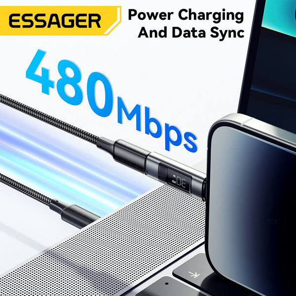 ឧបករណ៍ភ្ជាប់ Essager Type C ទៅ Lighting OTG អេក្រង់ឌីជីថល PD 60W សាកថ្មលឿន Lighting ទៅ Type C សម្រាប់ iPhone 15 14 13 12