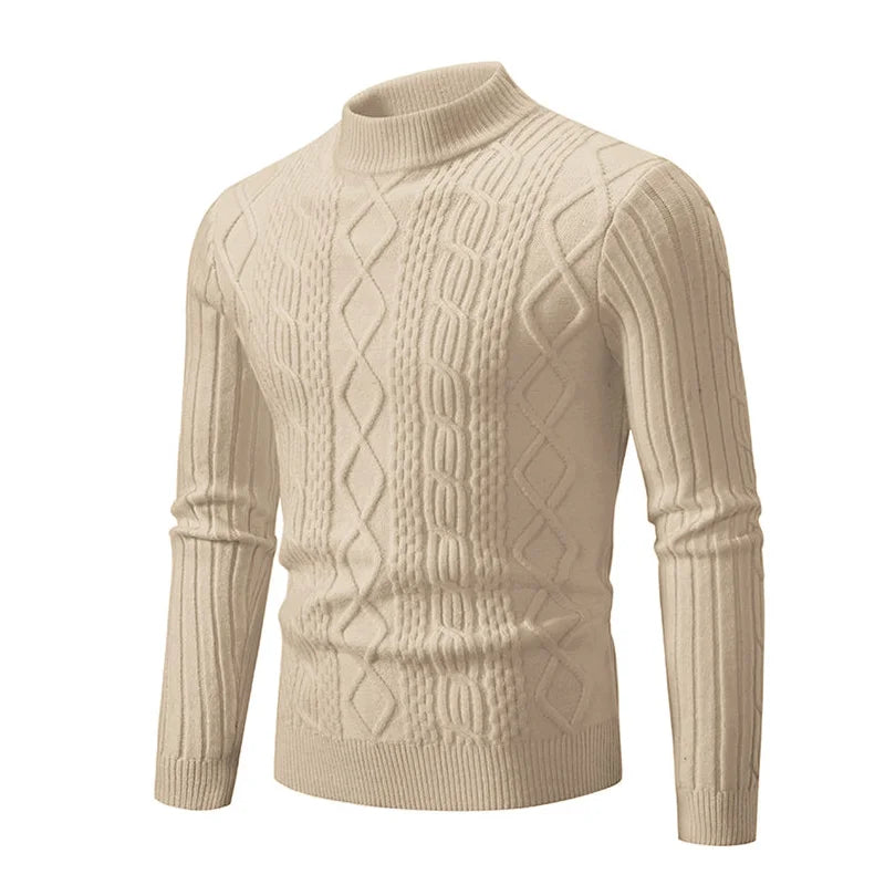 Men Red Neutral Computer Knit Sweaters, Winter Blue Half-high Neck Pullover Sweater, Beige, Black, and Khaki Colors Available.