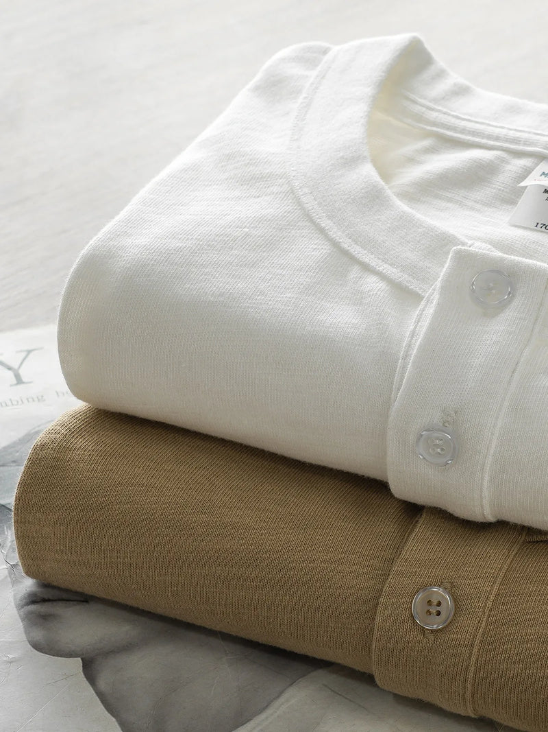 Dukeen 320g Heavyweight Henley Shirt for Men Short Sleeved Summer 100% Cotton Oversized White T Shirt Man Clothing