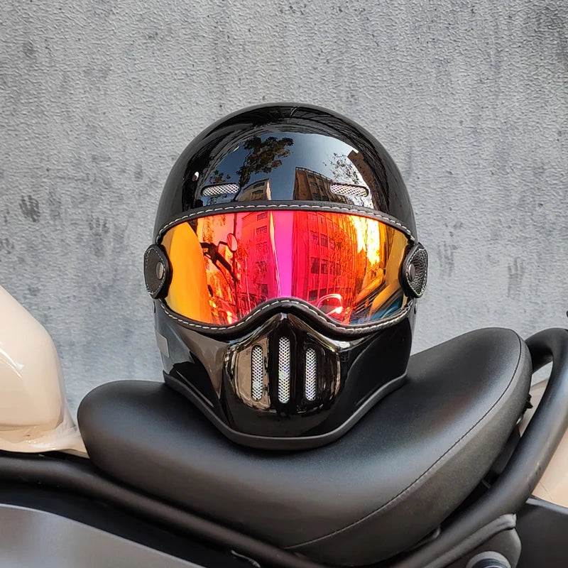 Retro ORZ helmet, fiberglass full face helmet, caf é racing driver, lightweight shell, motorcycle helmet, retro leather