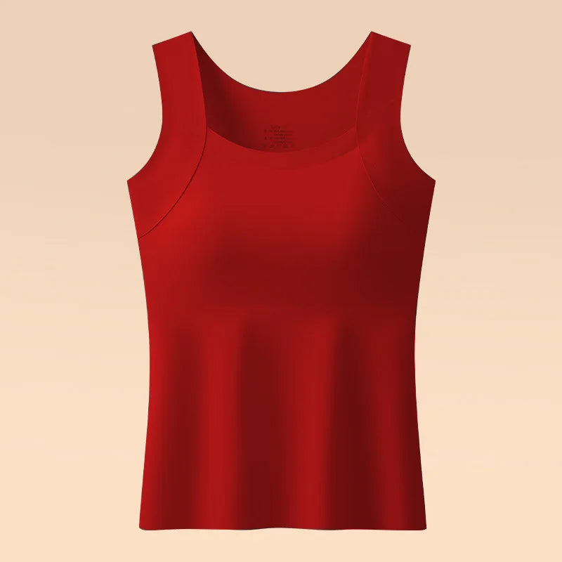 Beauty and Warmth Chest Pad Vest Fixed Cup Bra Integrated Backing Underwear Sleepwear Base Shirt Women One Piece Pajamas Top