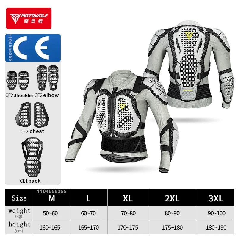 អាវម៉ូតូ Motowolf សម្រាប់បុរស និងស្ត្រី អាវក្រោះការពាររាងកាយម៉ូតូ អាវ Motocross សម្ភារៈការពារជិះដែលមានវិញ្ញាបនបត្រ CE