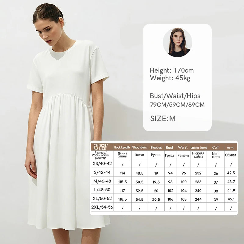 Amii 100% Cotton Midi Dress 2026 Summer New Round Neck Drop Shoulder Short Sleeve Simple Office Casual Dress For Women 12642119