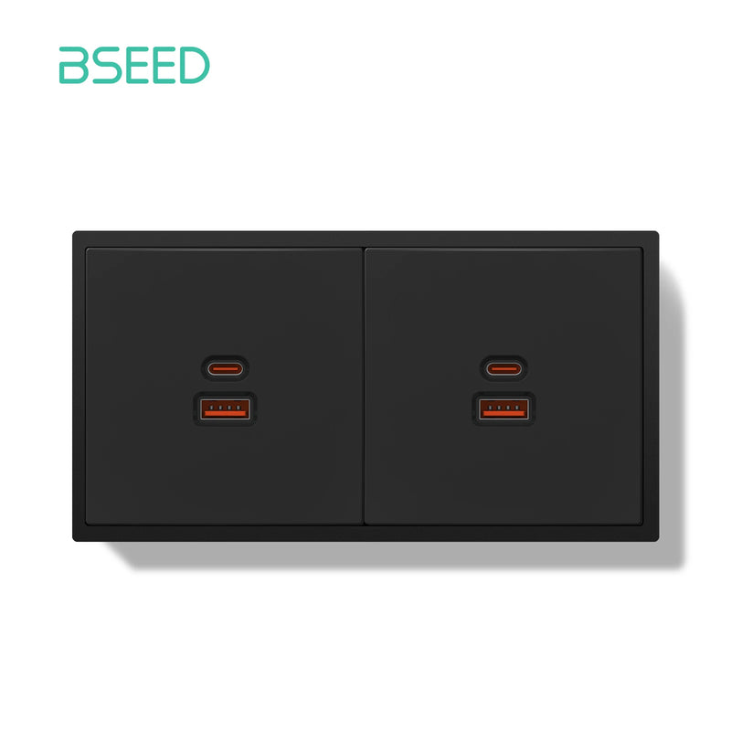 BSEED 1/2Gang 1Way Button Light Switch With 65W USB Type-C Fast Charge Socket Plastic Frame With LED Indicator Dimmer Switch