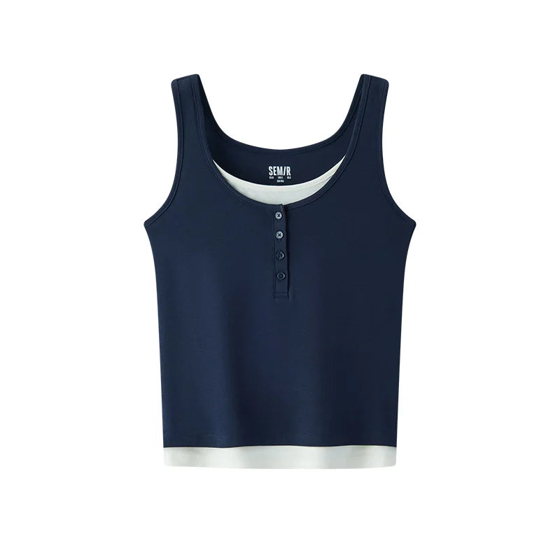 Semir Women Vest Color Block Fake Two Piece Slim Fit Tank Minimalist Versatile Trendy Petite 2026 Summer Top