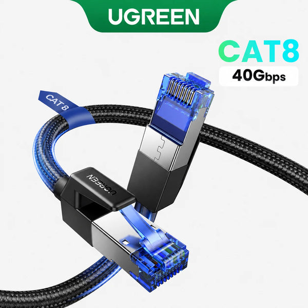 ខ្សែ UGREEN CAT8 Ethernet Cable 40Gbps 2000MHz RJ45 ទៅ RJ45 Networking Cotton Braided Internet Lan Cord សម្រាប់កុំព្យូទ័រ Router PS5 RJ45 Cable