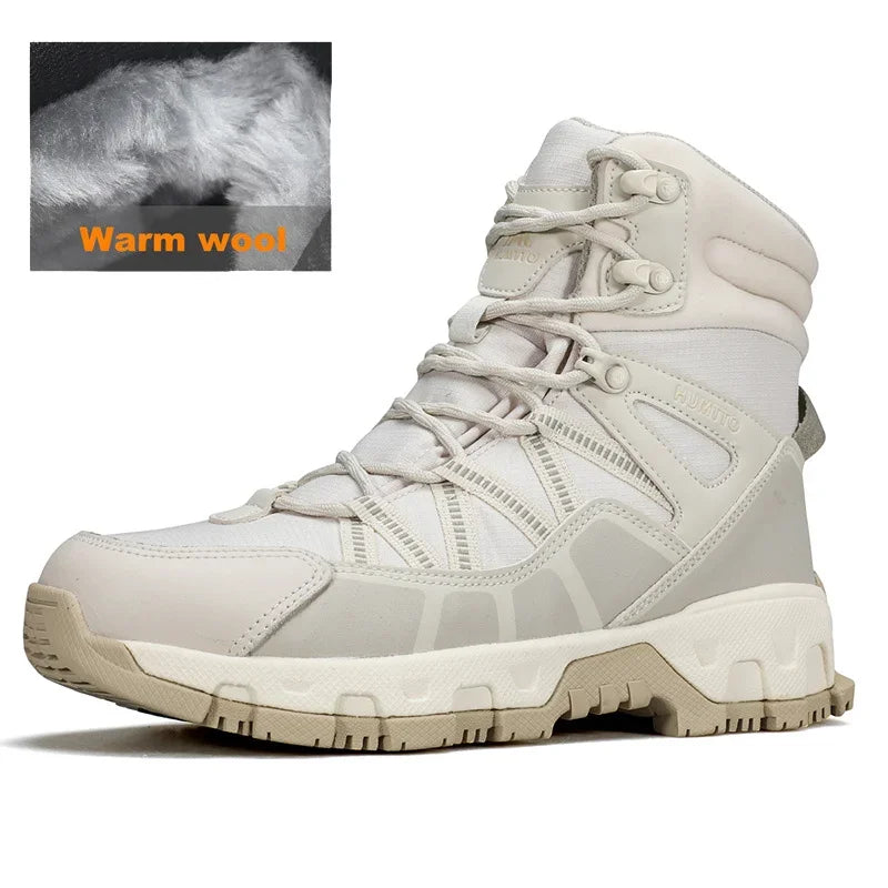 HUMTTO Winter Snow Boots Woman Leather Womens Sneakers Black Hiking Trainers Keep Warm Trekking Boots Outdoor Women Casual Shoes