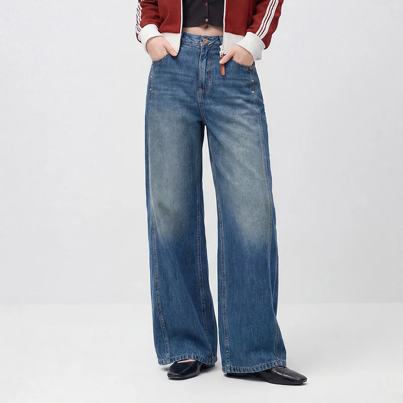Semir Women Jeans Panelled Wide Leg Loose Fit 2026 Autumn Streetwear HighWaist Urban Casual Everyday Denim Pants