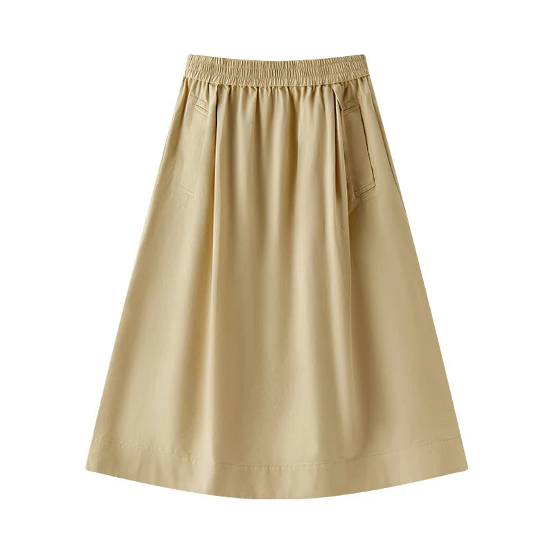 Semir Elegant Skirt Women Spring Elastic Waist Solid Color A Line Umbrella Skirt Hip Covering Versatile Slouchy Maxi Top