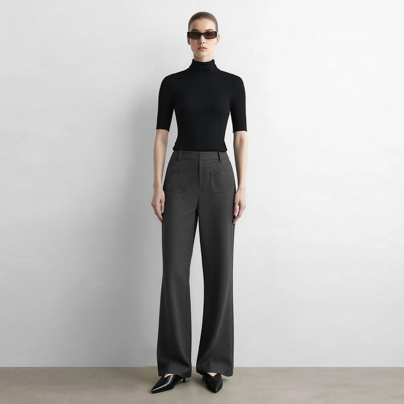 Amii Flare Pants 2026 Autumn New Retro Commuter Elastic Wide Leg Pants Pocket Knitted Casual Versatile Women's Trousers 12623063