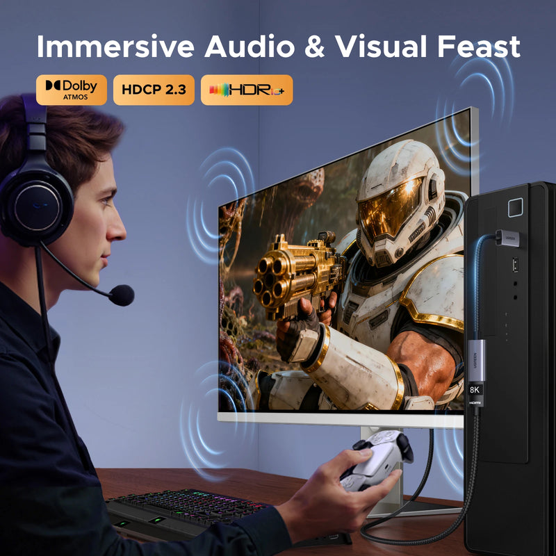 UGREEN Displayport 1.4 DP to HDMI Adapter 8K 60Hz Converter,Uni-Directional Display Port to HDMI Converter VRR HDR HDCP2.3 0.2m