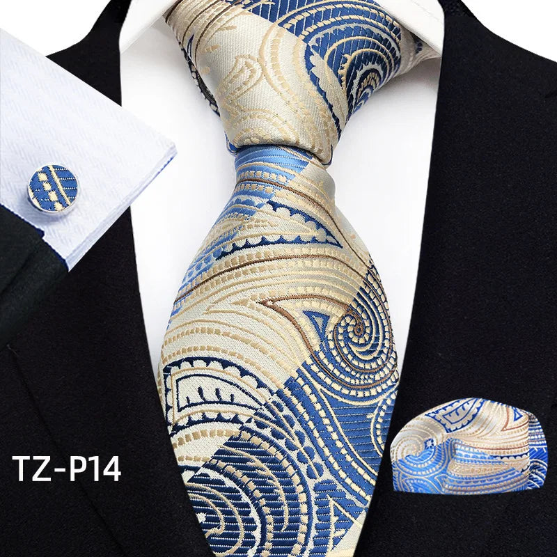 2026 New Men's Jacquard Fabric Tie Set Perfect for Business/Banquets/Formal Wear/Weddings. (Tie + Pocket Square + Cufflinks)