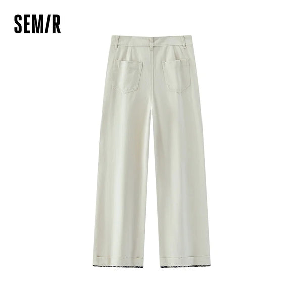 ខោស្ត្រី Semir ក្រណាត់ដុសខាត់ ក្រណាត់កប្បាស ជើងធំទូលាយ មានក្រវ៉ាត់ក រចនាប័ទ្មធម្មតាសម្រាប់ទីក្រុង ឆ្នាំ២០២៦ រដូវរងា ប្រវែងពេញ សមល្មម