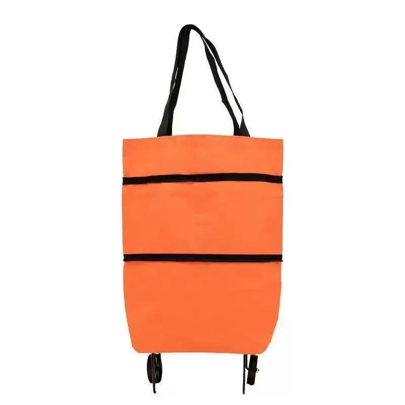 Portable Shopping Cart, Foldable Shoulder Bag with Wheels, Lightweight Hand-Pushed Cart for Home Use