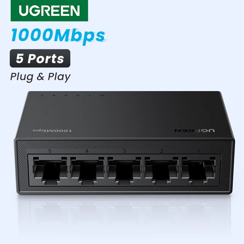 UGREEN Ethernet Switch 1000Mbps Mini Network Expension 5Ports All Gigabit for Router Lan Hub Full/Half Duplex Plug and Play