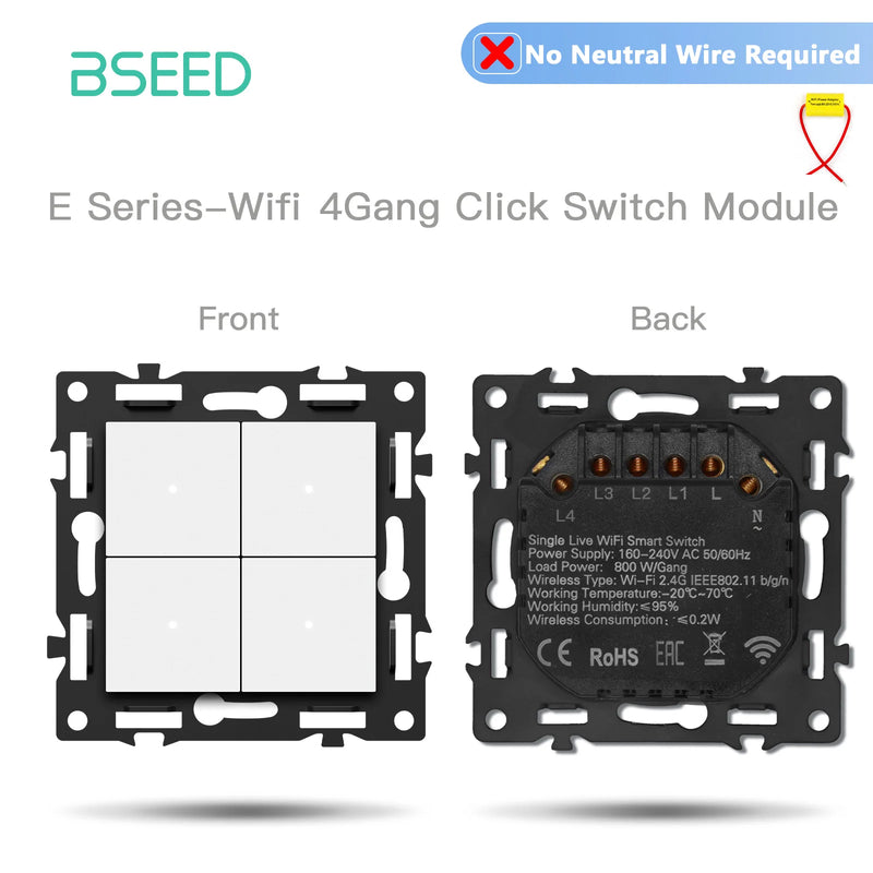 BSEED E Series Single WIFI Click Switch Function Part Smart Light Switch DIY Part Free Combination No Neutral Line