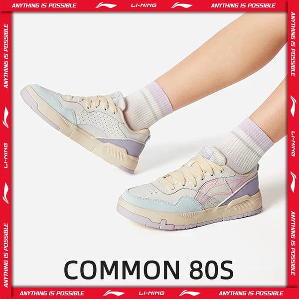 ស្បែកជើង Li-Ning សម្រាប់នារី COMMON 80S Lifestyle មានខ្នើយពីរ មានផាសុកភាព ទន់ ពាក់បាន ស្បែកជើងប៉ាតា LiNing Classic ធម្មតា AGCV208