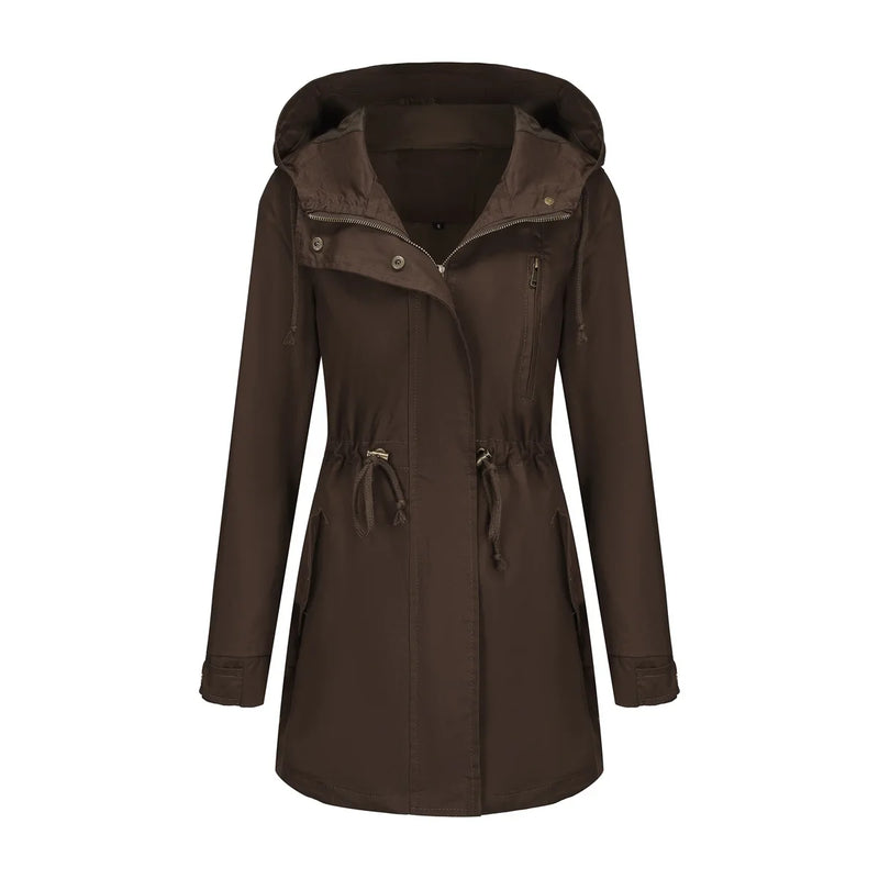 2026 Women Burgundy Hooded Jacket, Green Long Sleeves Windproof Jackets Fashion Casual Coat Black Blue Coffee Khaki S-4XL