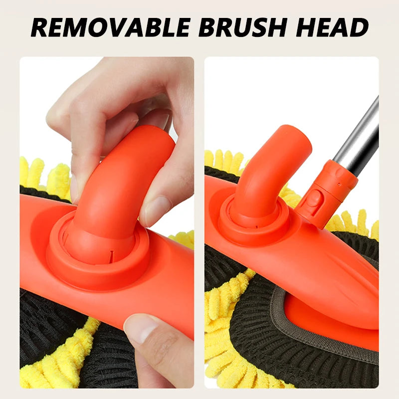 SEAMETAL Upgrade Car Washer Mop Brush 360 Rotatable Double Brush Head 3 Section Telescopic Design for Car Roof Window Cleaning