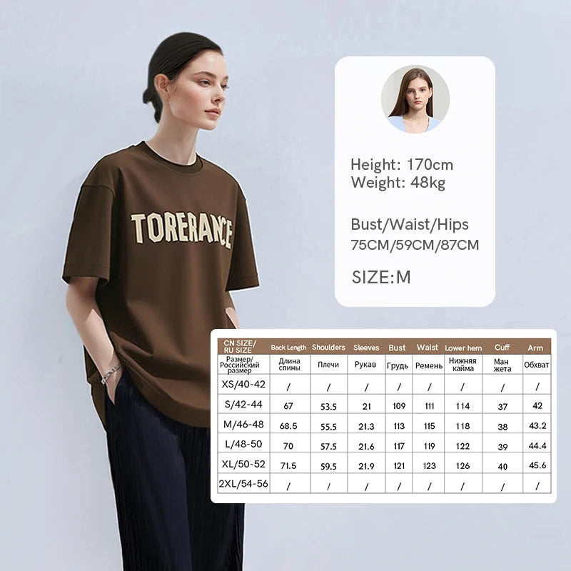 Amii Short Sleeve T-shirt 2026 Summer New Round Neck Letter Printted Cotton T-shirt Women's Loose Casual Tee Tops 12621088