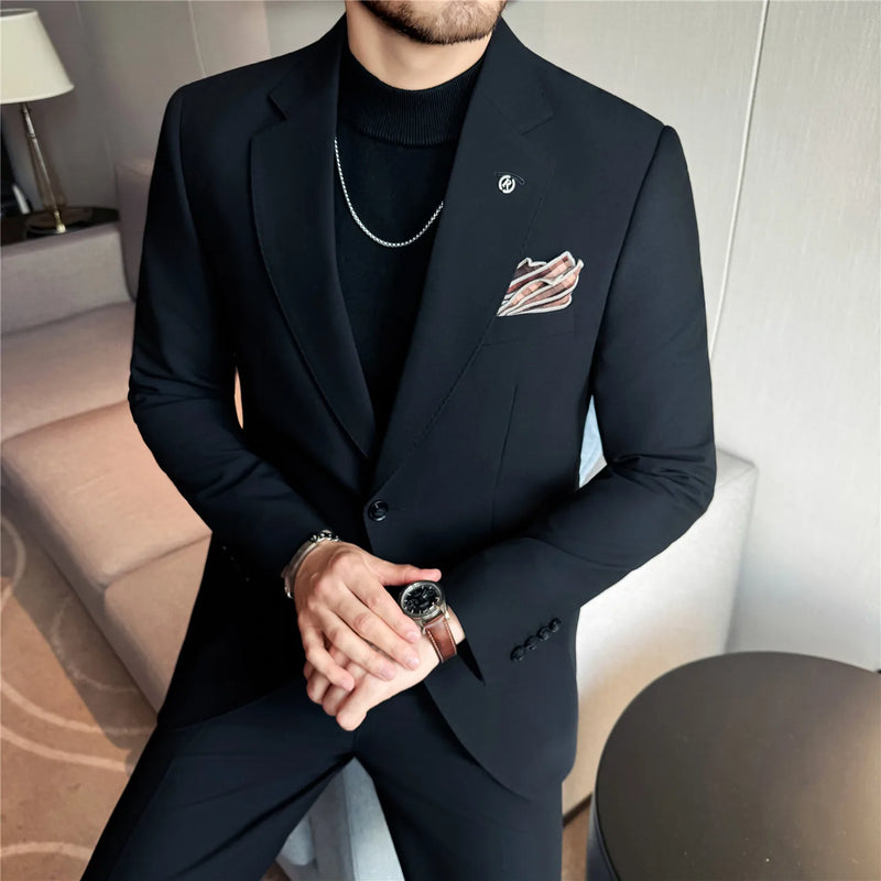 Non-Iron Two-Piece Suit ( Jacket + Pants ), Wrinkle-Resistant Formal Wear, Premium Woven Fabric Business Occasion Wedding