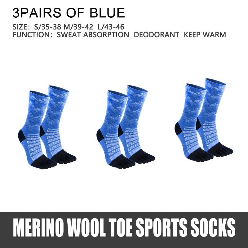 WRELS Merino Wool Thermal Socks for Men Moisture Wicking Thicken Warm Ski Hiking Cushioning Compression Sports Toe Socks