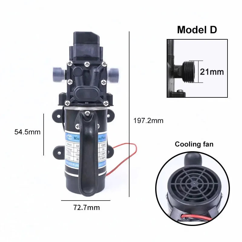 DIVEDEER 100W High Pressure Electric Diaphragm Self-priming Pump Sprayer with DC Pressure & Reflux Switch, 8L/Min Flow Rate