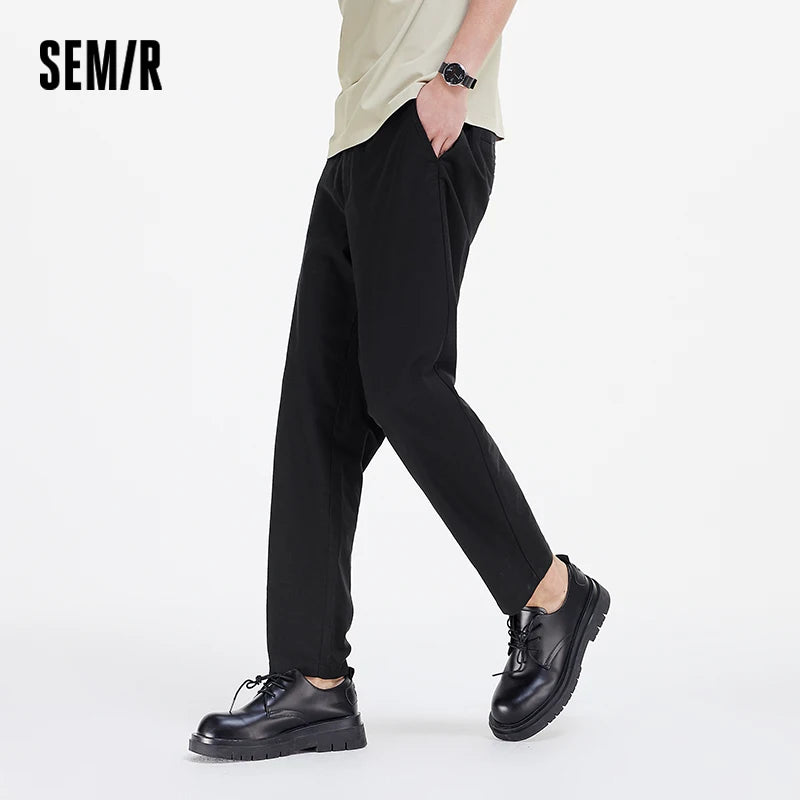 Semir Men Pants Solid 2026 Ankle Length Tapered Elastic Waist Urban Casual Everyday Style Soft Comfortable Daily Wear Trendy