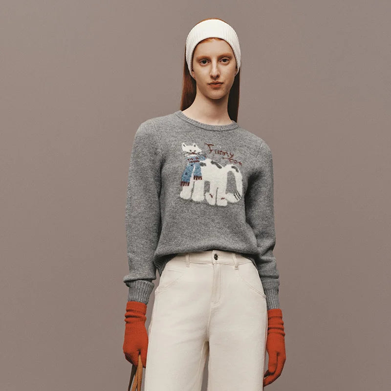 Semir Jacquard Sweater Cute Animal Design Women 2025 Winter Soft Knitwear Creative Look Cozy Style Casual Pullover Top