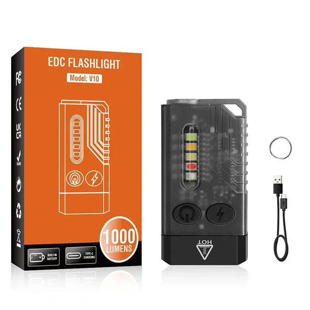 ភ្លើងពិល EDC V3/V10 ភ្លើងសោរប្រភេទ C អាចសាកបាន ភ្លើងពិលតូចភ្លឺខ្លាំង ជាមួយមេដែក UV សម្រាប់បោះតង់ ចង្កៀងហោប៉ៅ