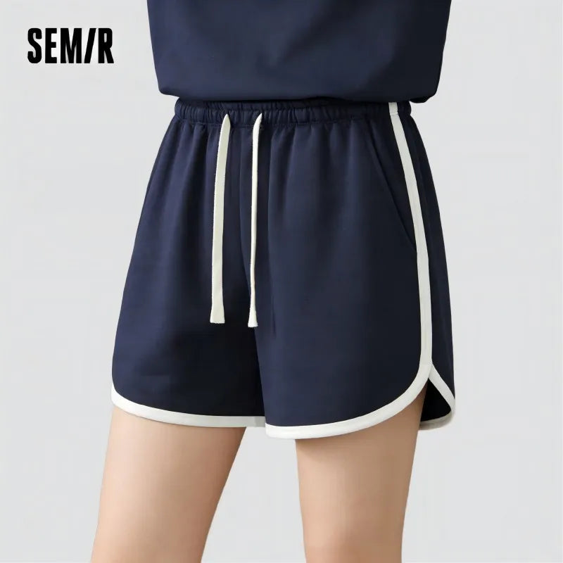 Semir Homewear Women Light Sporty Style Pure Cotton Shorts Summer Loose Sleep Pants Outerwear Narrow Waist Retro Color Block