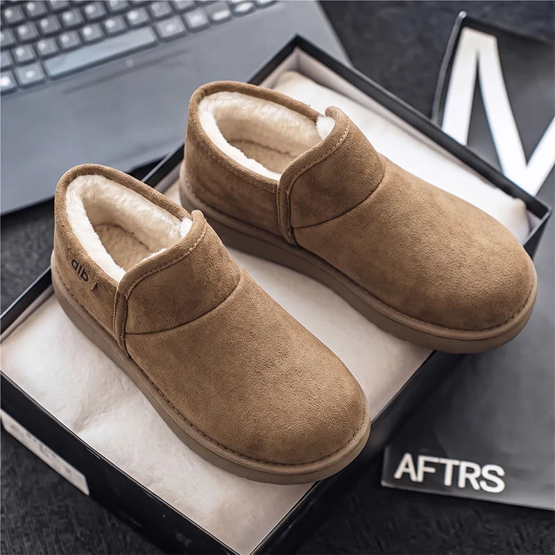Men's slip on snow boots winter light warm plush casual cotton boots fashion soft-soled non-slip comfort outdoor walking boots