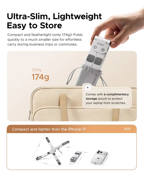 ORICO 3 in 1 Portable Laptop Aluminum Stand For Macbook Air Pro Foldable Notebook Macbook Pro Tablet Phone Stand Free Bag