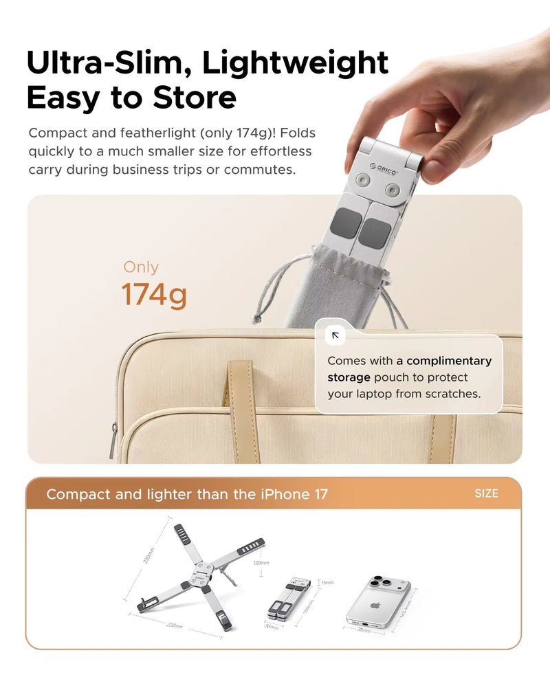 ORICO 3 in 1 Portable Laptop Aluminum Stand For Macbook Air Pro Foldable Notebook Macbook Pro Tablet Phone Stand Free Bag