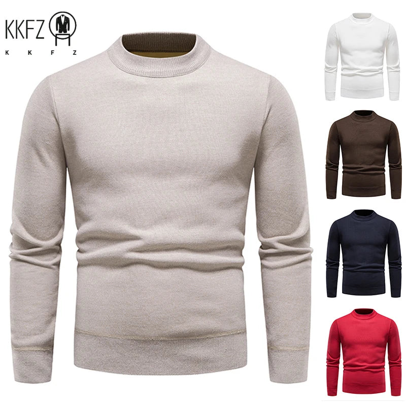 Mens Soft Touch Knit Top Mock Neck Fleece Lined Sweater Long Sleeve Elastic Fabric Autumn Winter Daily Pullover