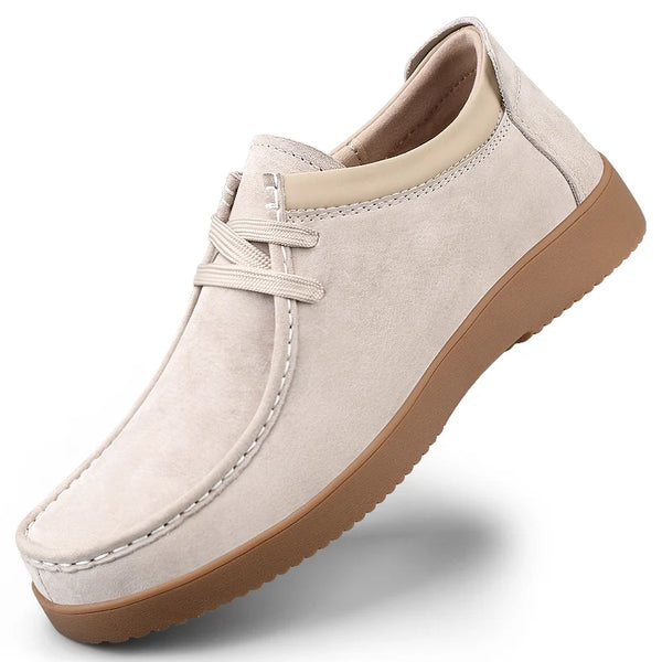 Men's Suede Moccasins Casual Lace Up Walking Shoes Non Slip Rubber Sole Lightweight Comfort Daily Driving Shoes