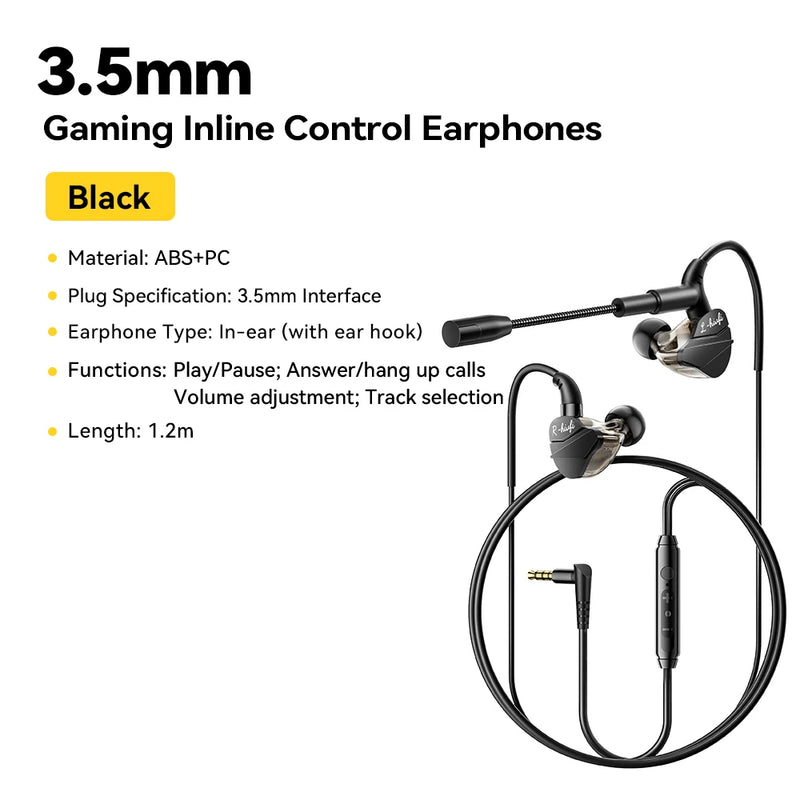 កាសស្តាប់ត្រចៀក Essager Game មានខ្សែ HIFI Bass ក្នុងត្រចៀក USB ប្រភេទ C 3.5mm ជាមួយខ្សែដែលគ្រប់គ្រងដោយមីក្រូហ្វូន កាសកាត់បន្ថយសំឡេងរំខាន