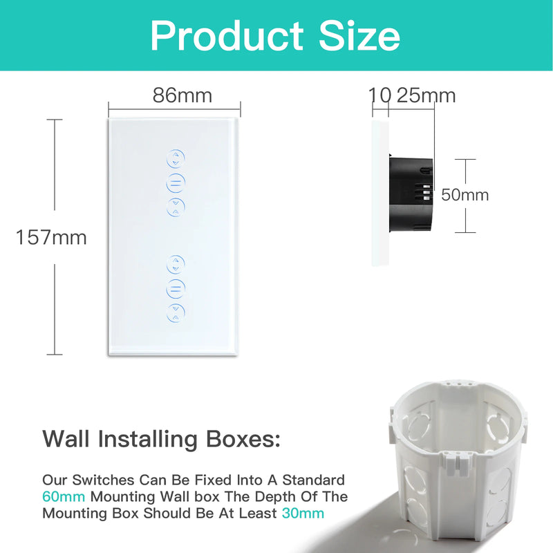 BSEED Tuya Smart Zigbee Curtain Switch Double Wirelss Touch Curtain Switch Google Home Smart Life Alexa Echo Voice Control 5A