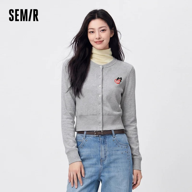 Semir Women Tshirt Long Sleeve Cropped Open Front 2026 Autumn Slim Look Versatile Casual Style Soft Knit Top Daily Wear